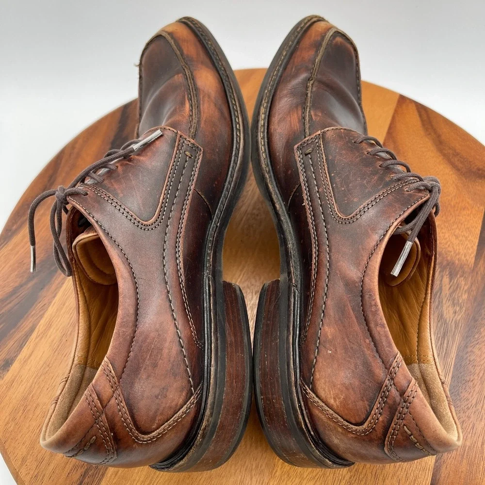 Ecco Shoes Mens 10 Holton Apron Toe‎ Oxford Brown Leather Dress Casual